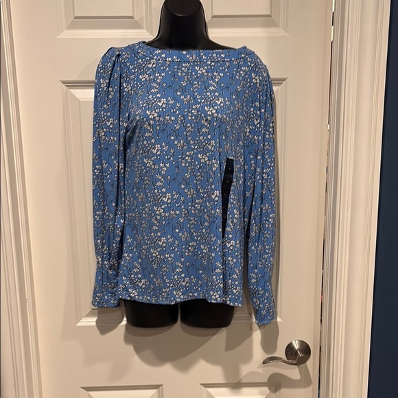 Banana Republic Blue and White Puff Sleeve Blouse - Picture 1 of 4